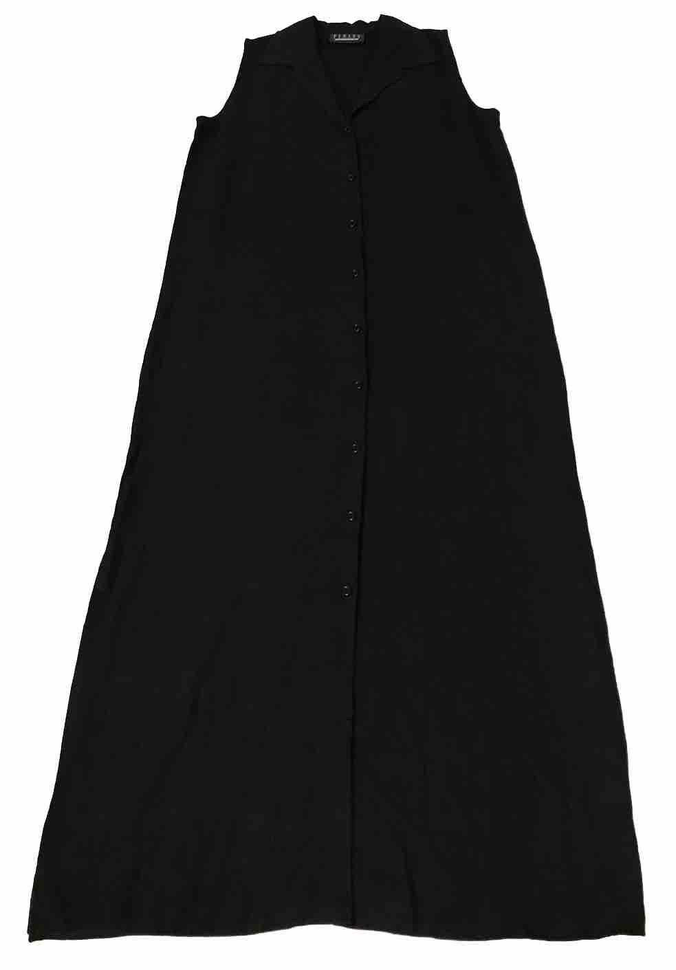 Finity Linen Maxi Dress Women 8 Black Button Down Lagenlook Coastal Boho Beach