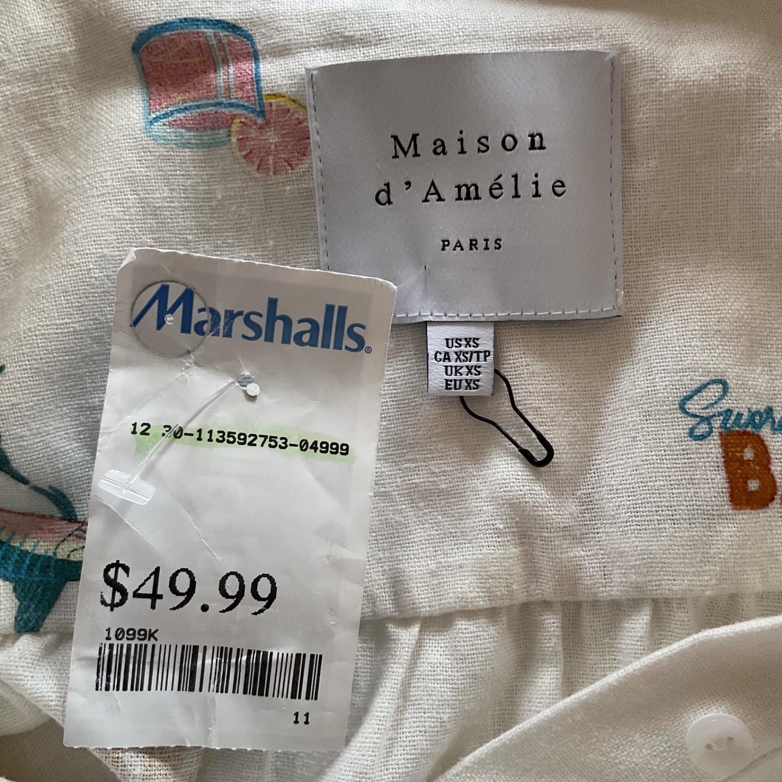 Maison D’Amelie Tropical Bay Linen Blend Shirt Dress XS blue marlins Rope Belt