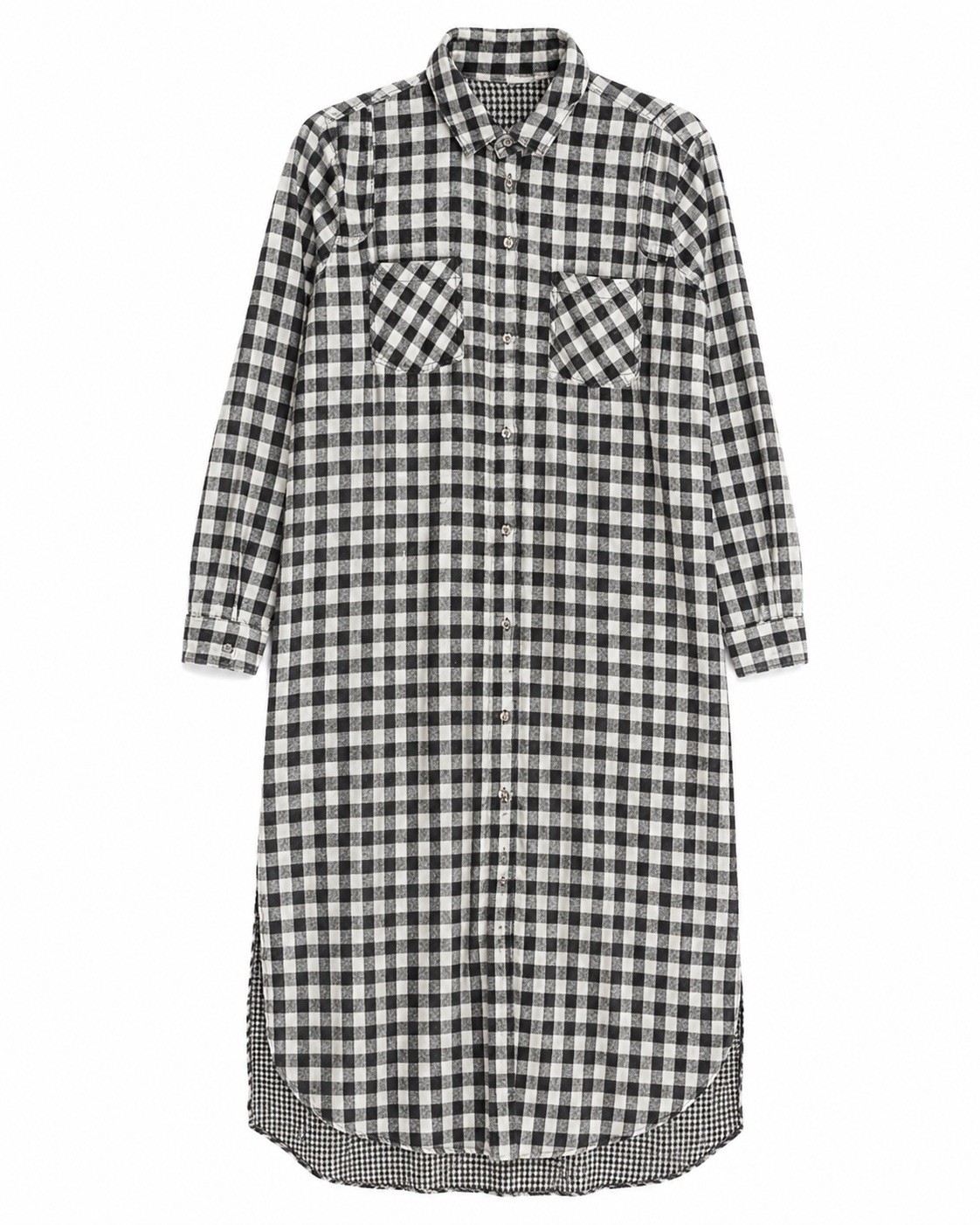 Buckle Plaid Collared Shirt Dress Maxi With Slits Medium
