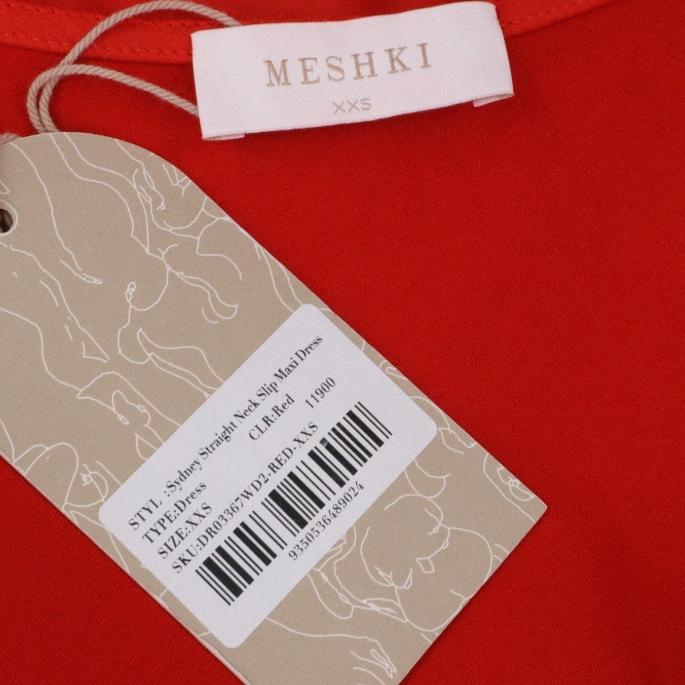 NWT MESHKI Sydney Straight Neck Lace Up Back Slip Maxi Dress Red XXS