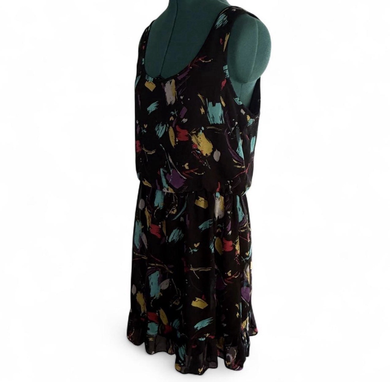 Forever 21 Women’s M/M Abstract Scoop Neck Chiffon A-Line Dress Ruffle Short