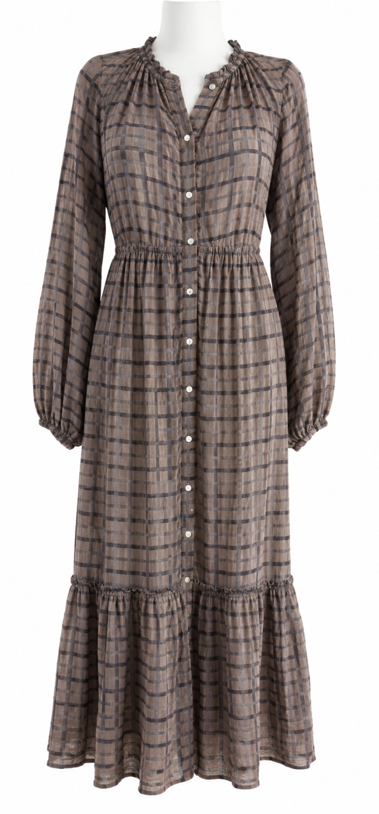 Free People Edie Brown Check Maxi Dress Size 12-14