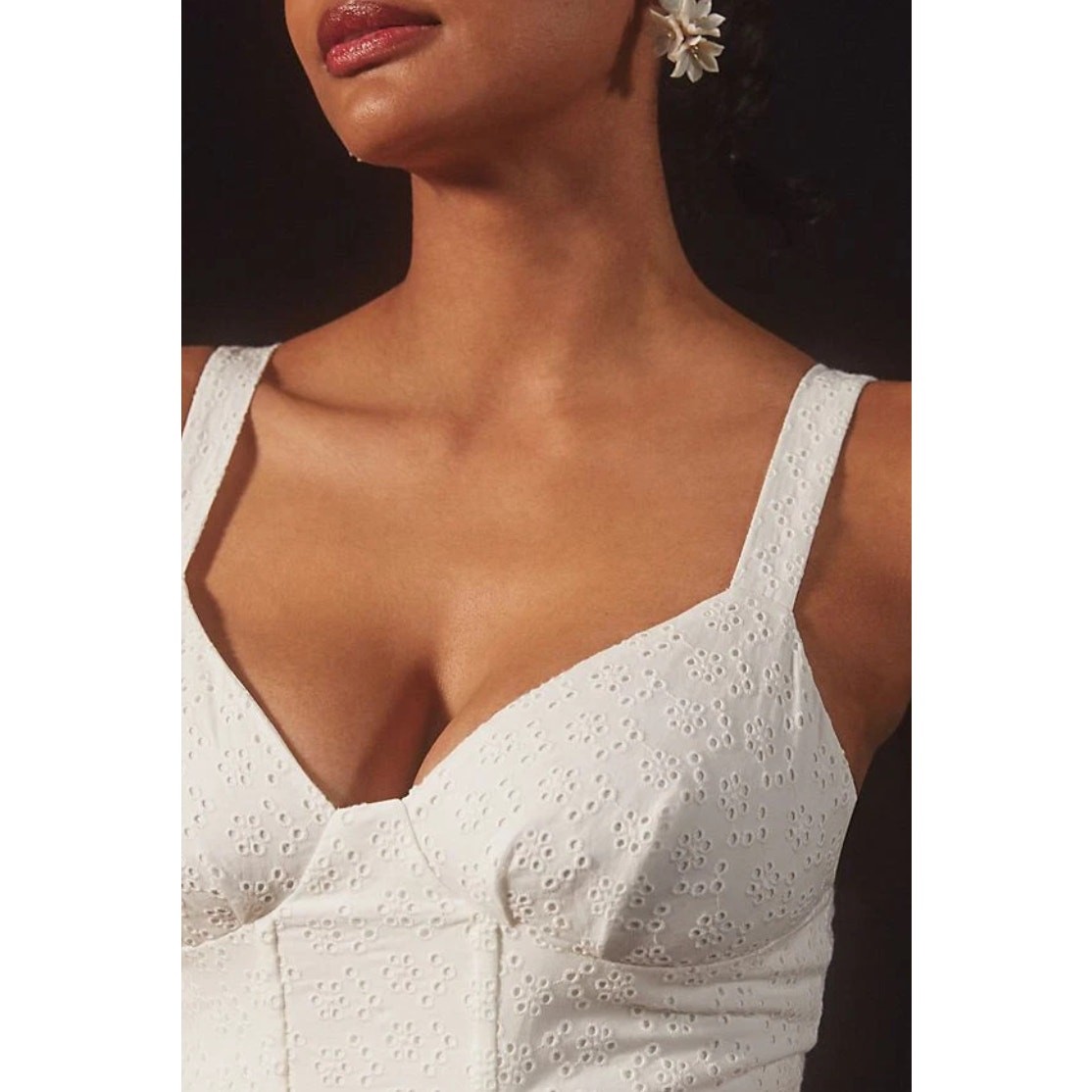 Anthropologie Mare Mare Tatum White Eyelet Mini Dress Large Flare Hem Coquette