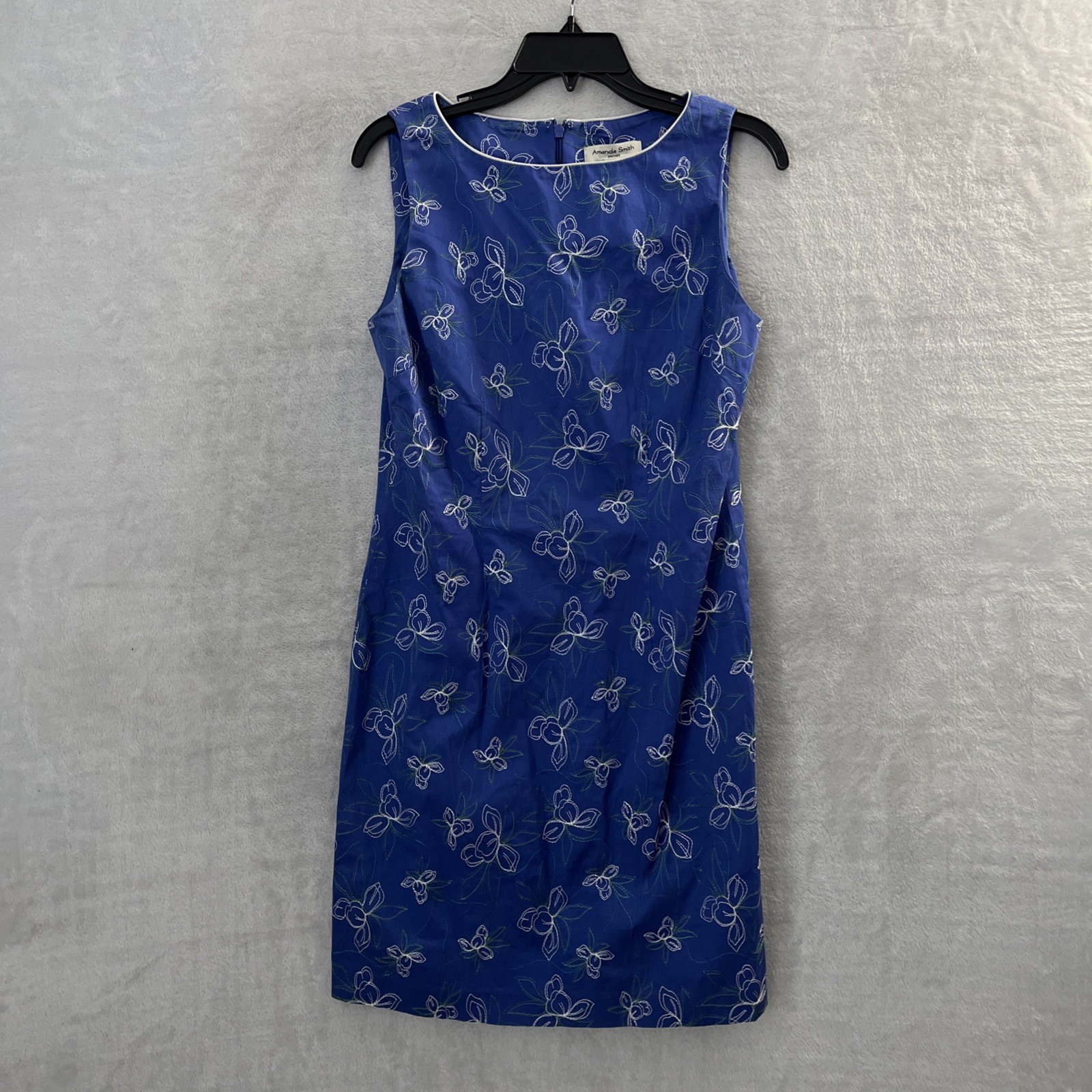 Amanda Smith Womans Tank Dress Blue 10 Floral Tropical Sleeveless Round Neck Zip
