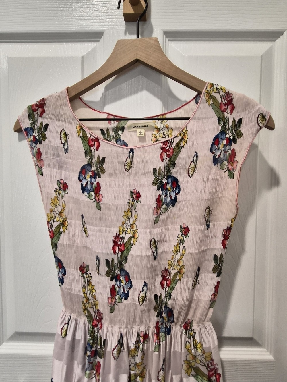 Max Studio Floral Butterfly Print Stretch Sleeveless Sheer Dress Size Small