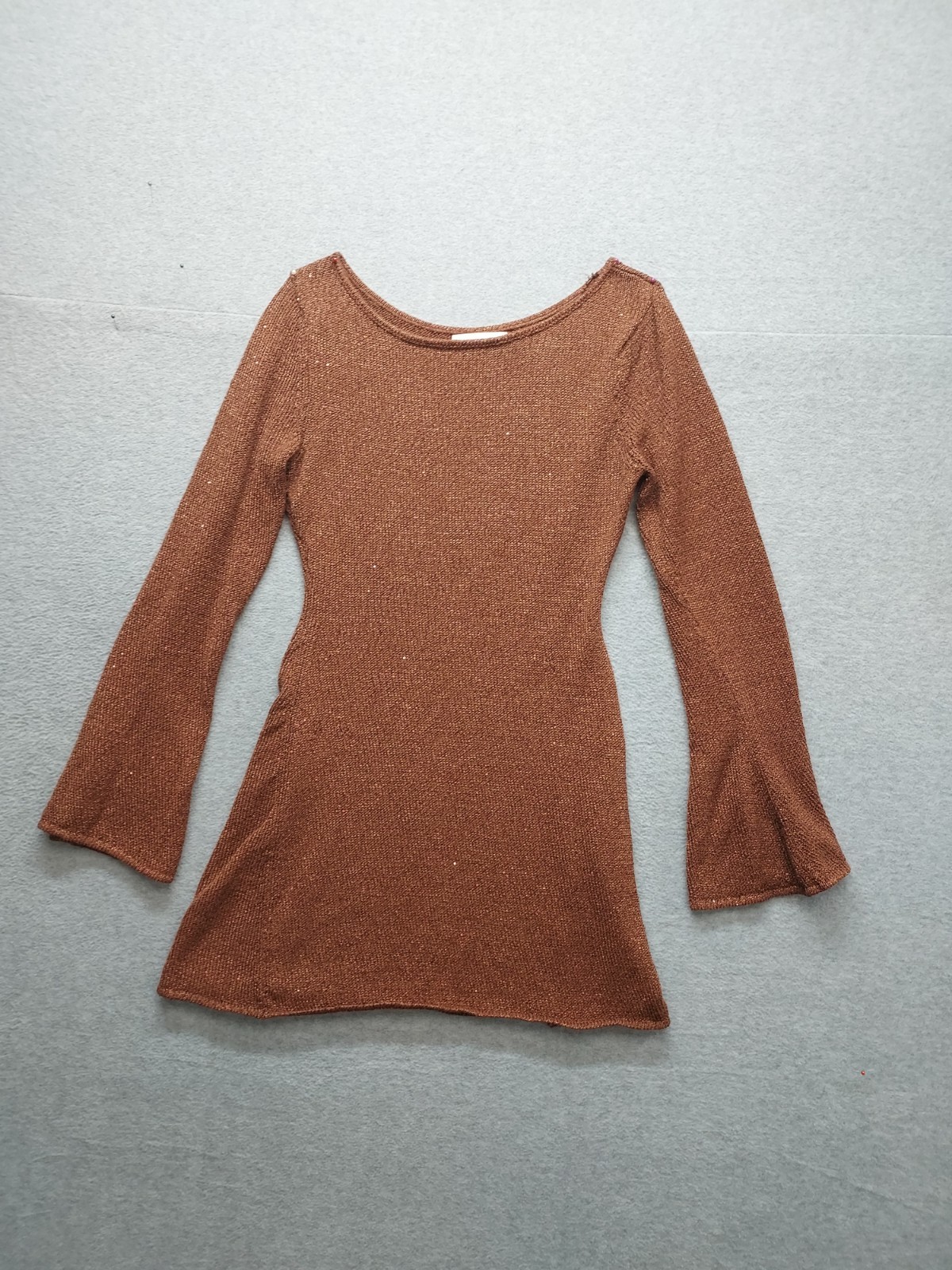 Asta Resort Women Mini Dress L Chocolate Sequin Maya Sleeve Elegant Cocktail
