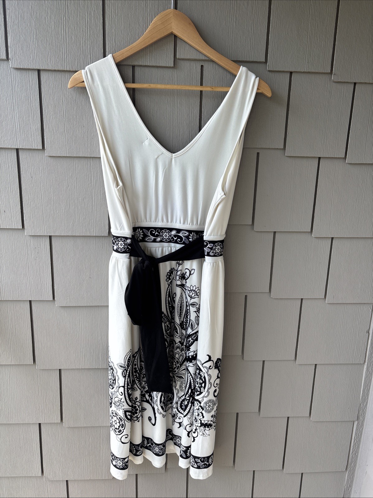 Joei & I Empire Waist Sleveless Graphic Print Lined Dress Tie Back Size XL