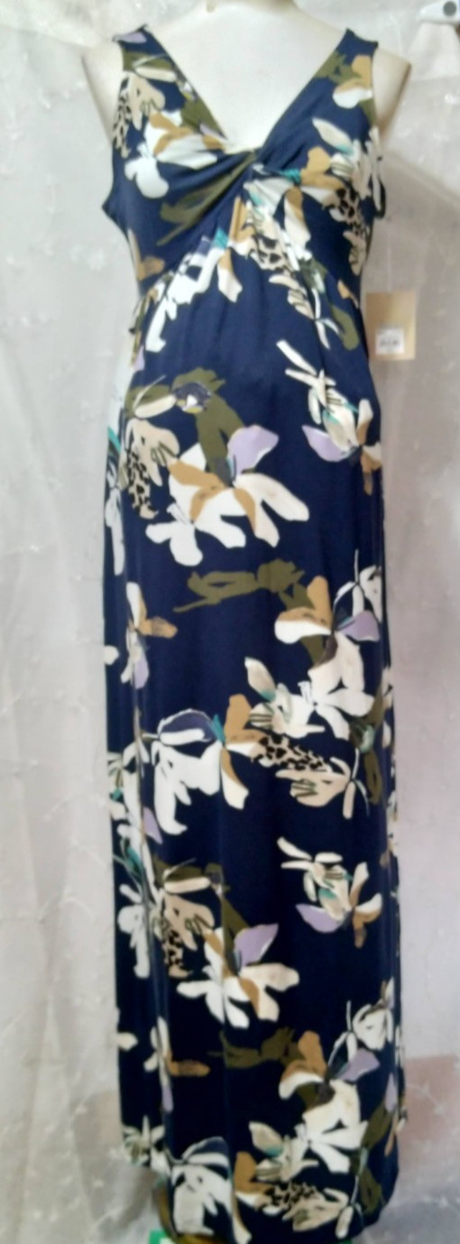New a.glow Medium-Maternity Floral Maxi Dress Breezy Summer Style Navy Multi