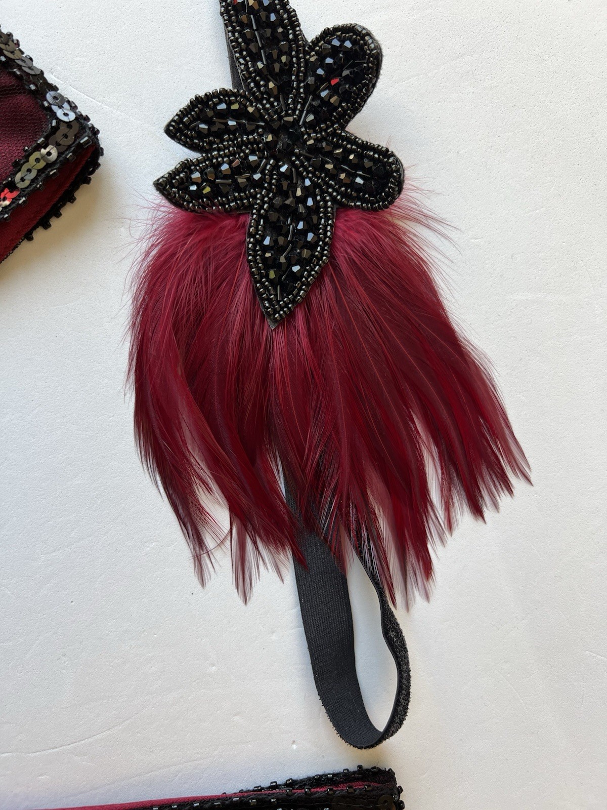 PrettyGuide 1920s Flapper Dress & Headband Set Burgundy Sequin Art Deco Fringe M