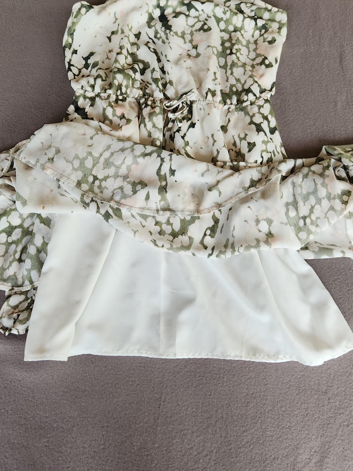 Mossimo M Abstract Olive Pink Cami Dress Midi Boho Handkerchief Hem Fully Lined