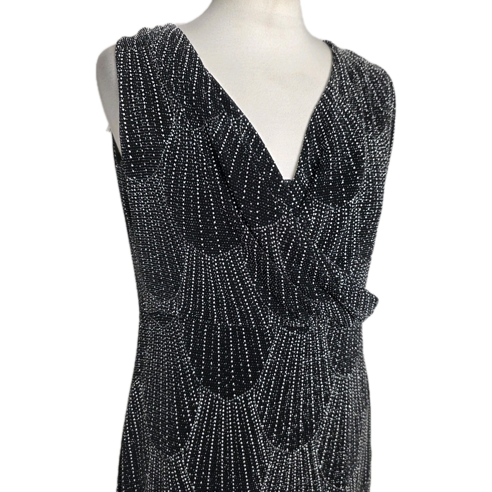 Roman Originals Black Silver Glitter Maxi Dress Wrap V Neck Evening UK 16