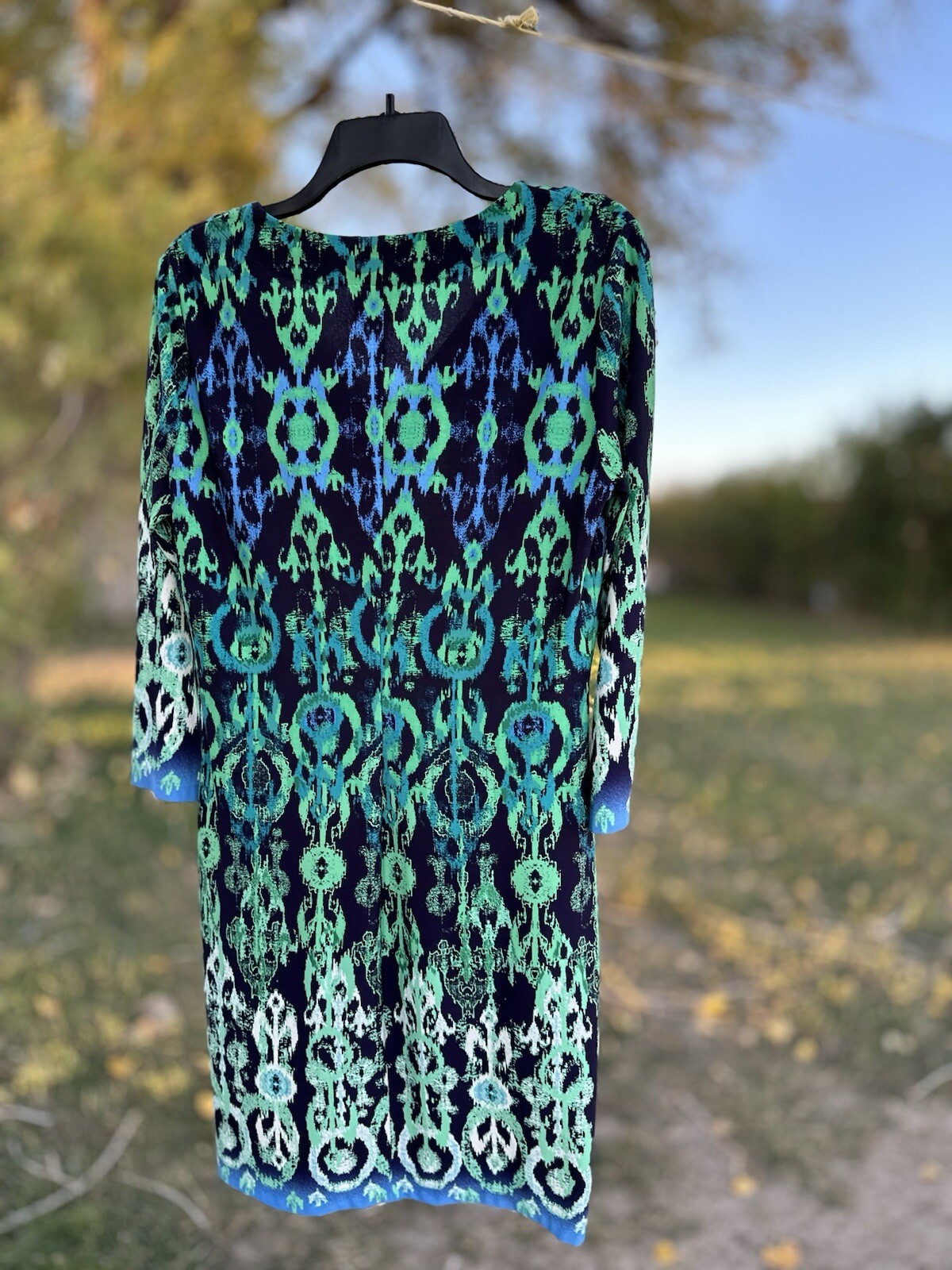 Donna Morgan Shift Pencil Dress Womens 6 Stretch Multicolor V-Neck 3/4 Sleeves
