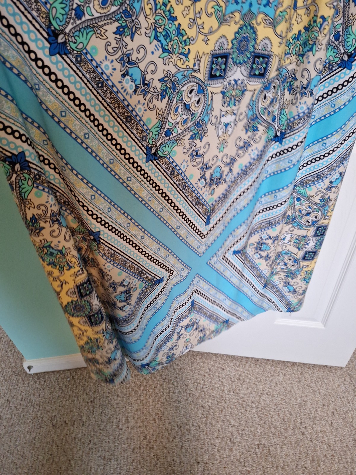 DB (Dress Barn)Turquoise and Black Geometric Pattern Size 16 Maxi Dress S/Less