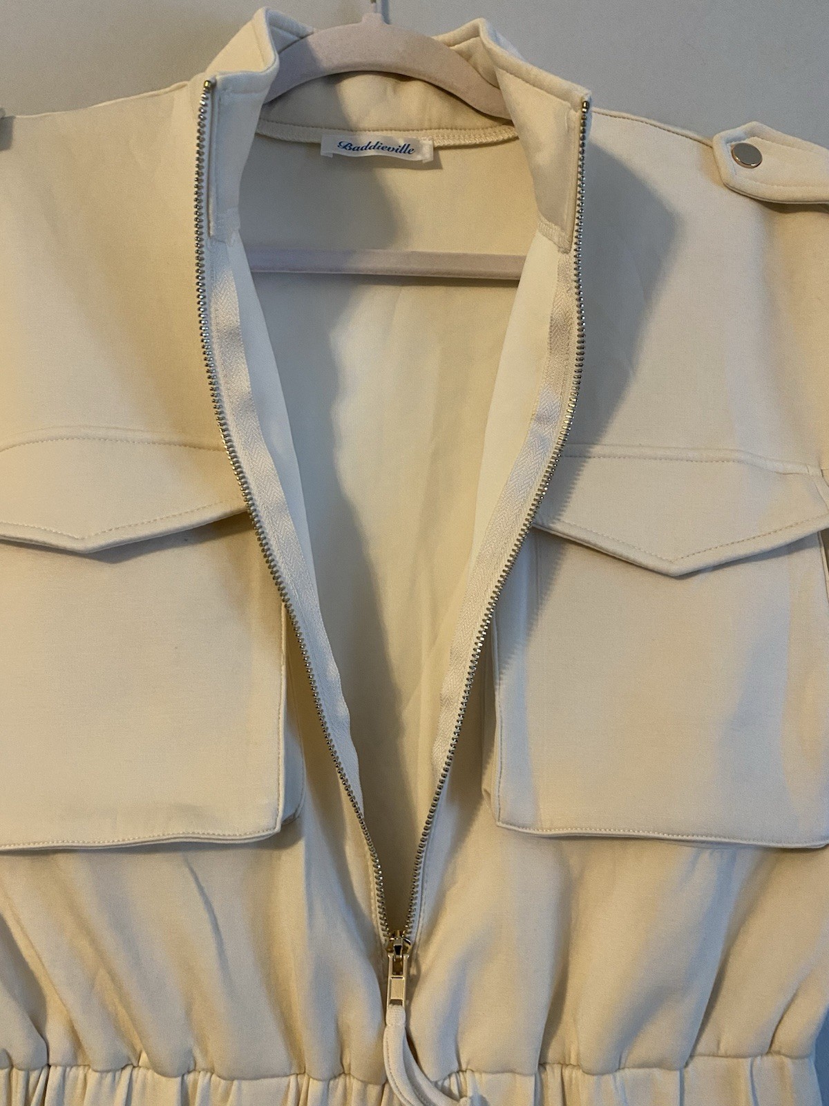 BADDIEVILLE Always On Time Zip Cargo Dress. Elastic Waist & Chest Pockets Sz Med