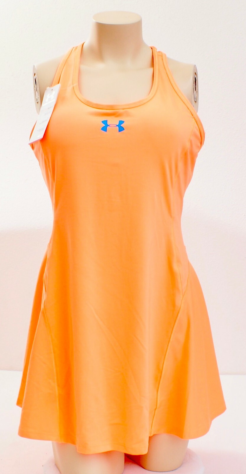 Under Armour Neon Peach Orange UA Tennis Racer Pleat Tennis Dress Women’s NWT