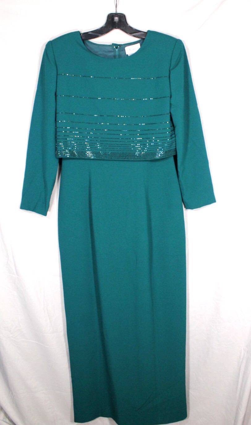 VTG RIMINI Green CREPE Beaded Embellished COCKTAIL EVENING Sheath Dress 6