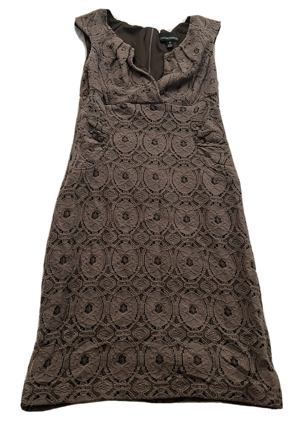 Cynthia Rowley Size 10 Lace Dress Zip Pencil V Neck Cotton Nylon Lined Poly ST29