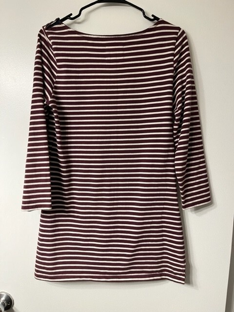 Jack Wills Burgundy/Cream Long Sleeve Striped Stretch Tunic Dress US Size 8