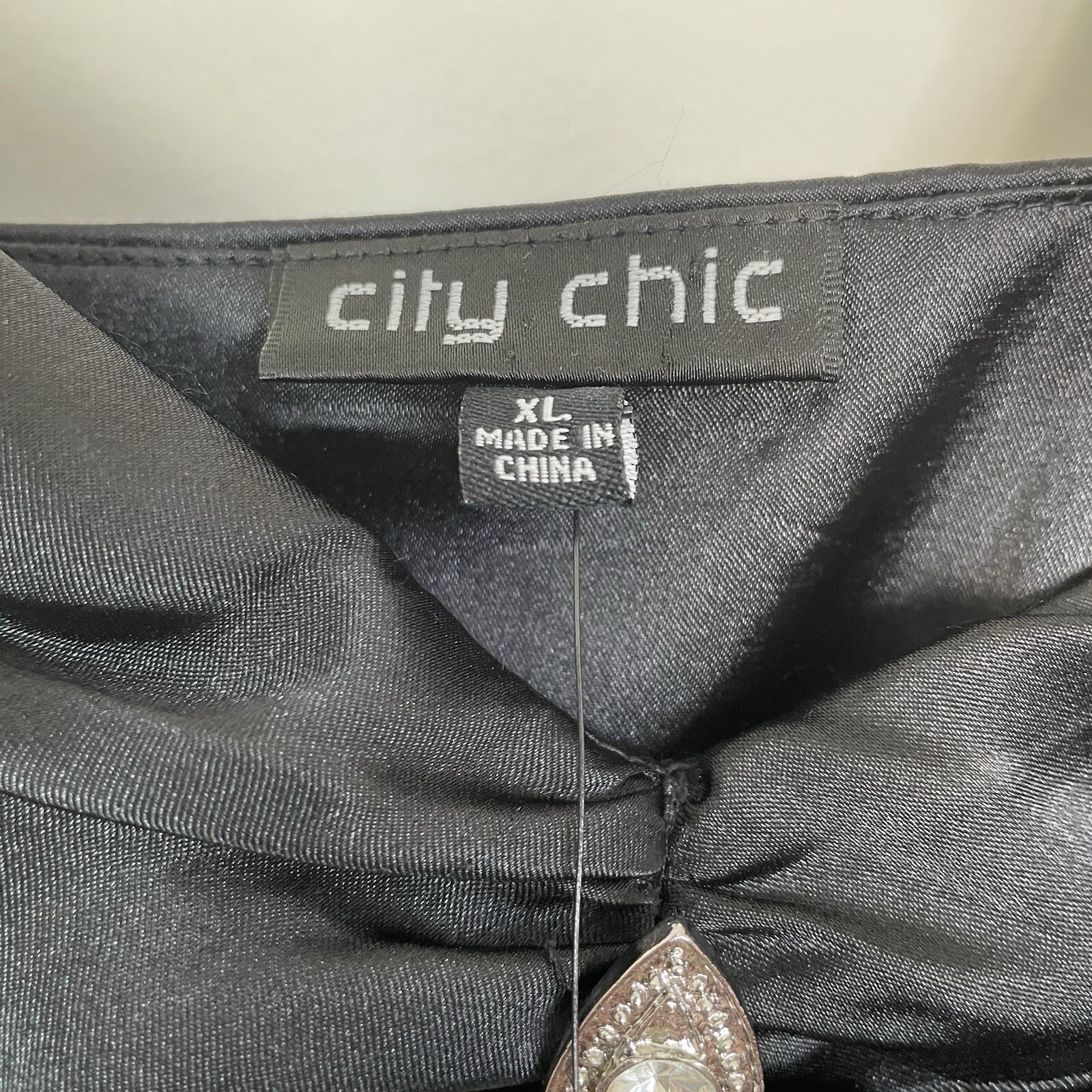 City Chic Satin Rhinestone Embellished Sleeveless Pleated Maxi Dress Black XL 22