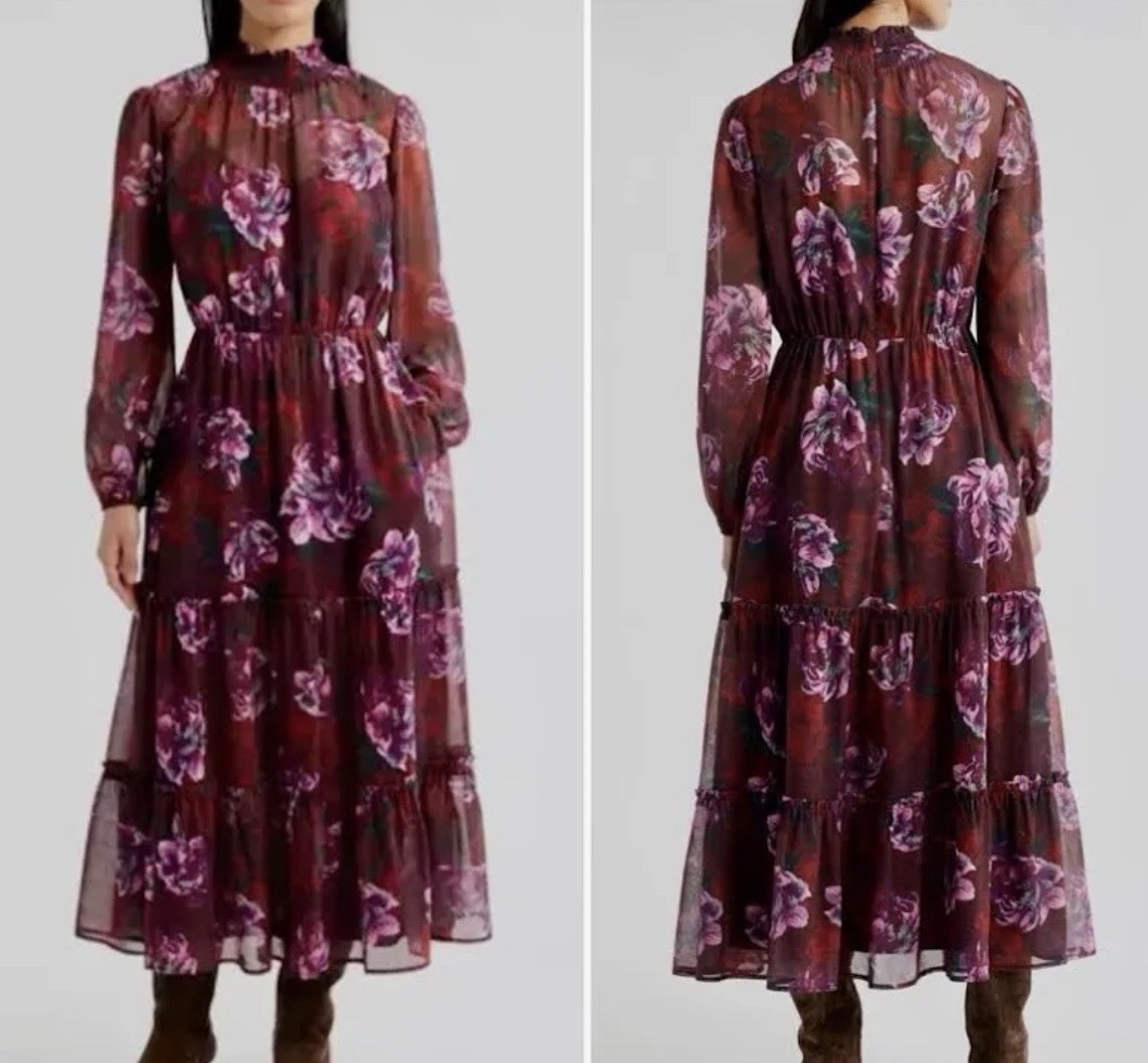 Lost + Wander Burgundy Floral Tiered Maxi Dress. Sz S. NWT