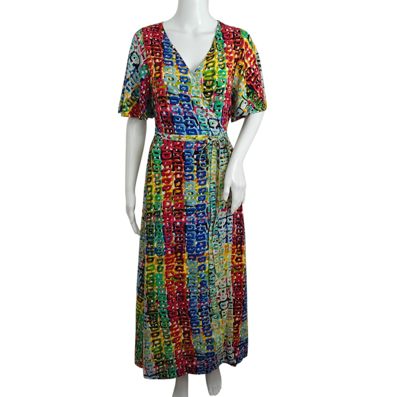 Jams World Adele Wrap Dress Size XS Road Trip Multicolor Print Hawaiian Beachy