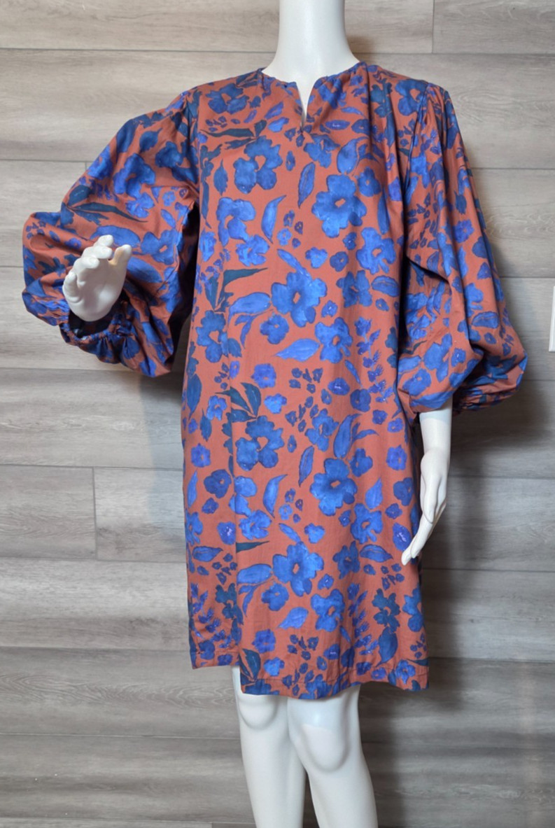 Brooke Wright Willow Dress Red Blue Floral Pattern Size S 100% Cotton