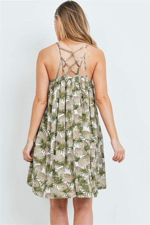 White Pineapple Print Sundress Shift Dress Size Large Summer Travel