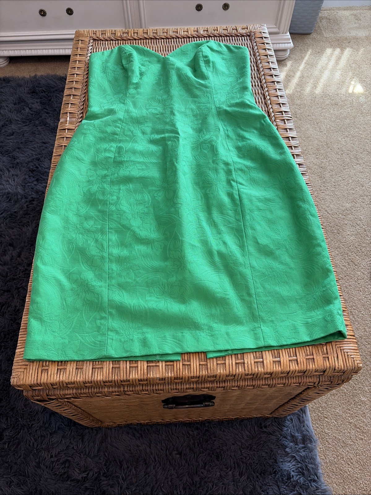 A.J. Bari Strapless Green Brocade Boned Cocktail Dress Sz 8/10