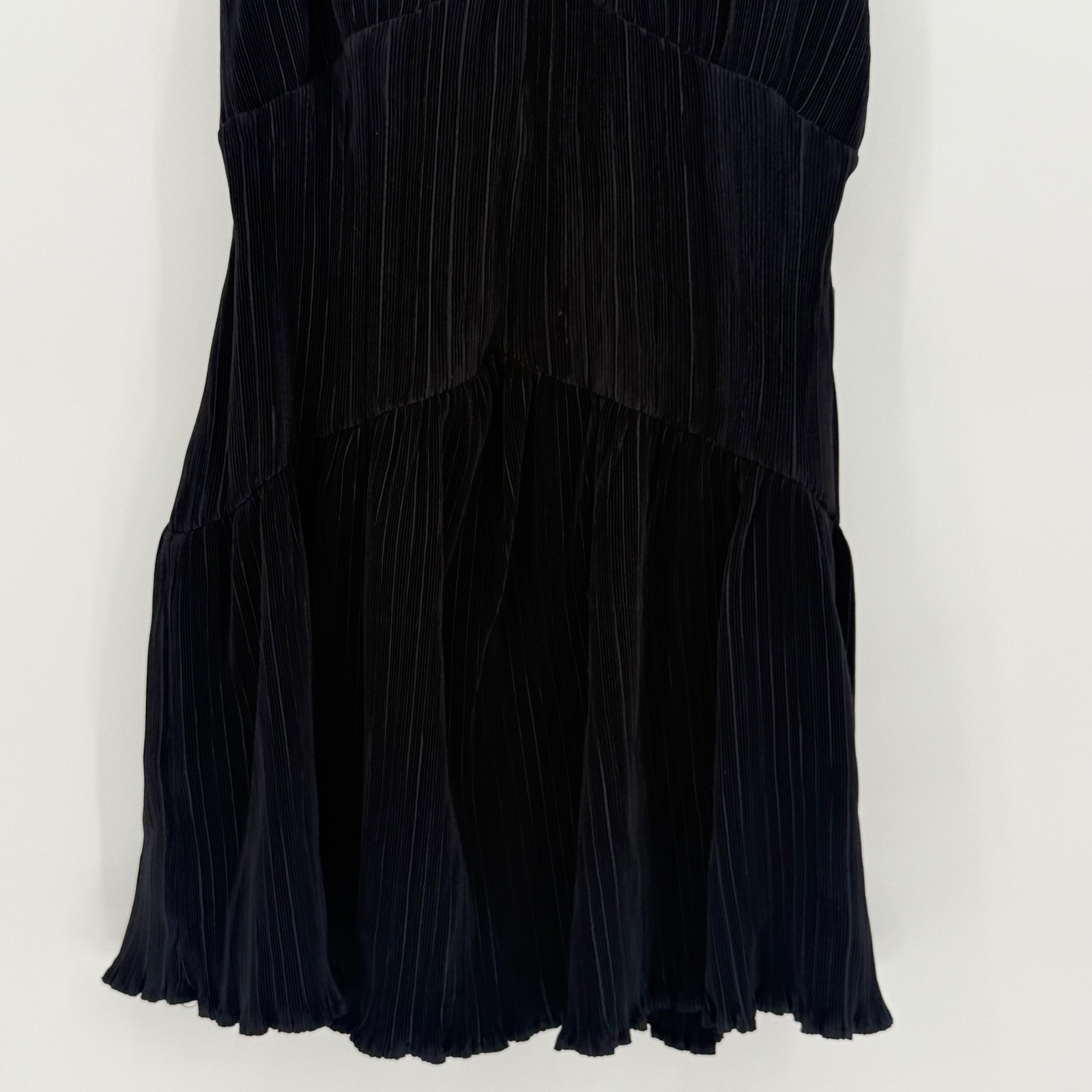 CIEBON Black Pleated Bias Cut Ruffle Mini Dress Size S NWT