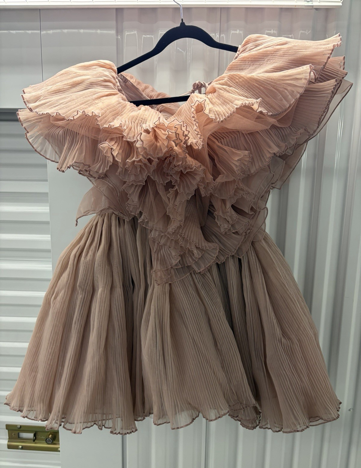 Akira Fit & Flare Ruffle Pleated Layered V-Neck Dress Pink L Party