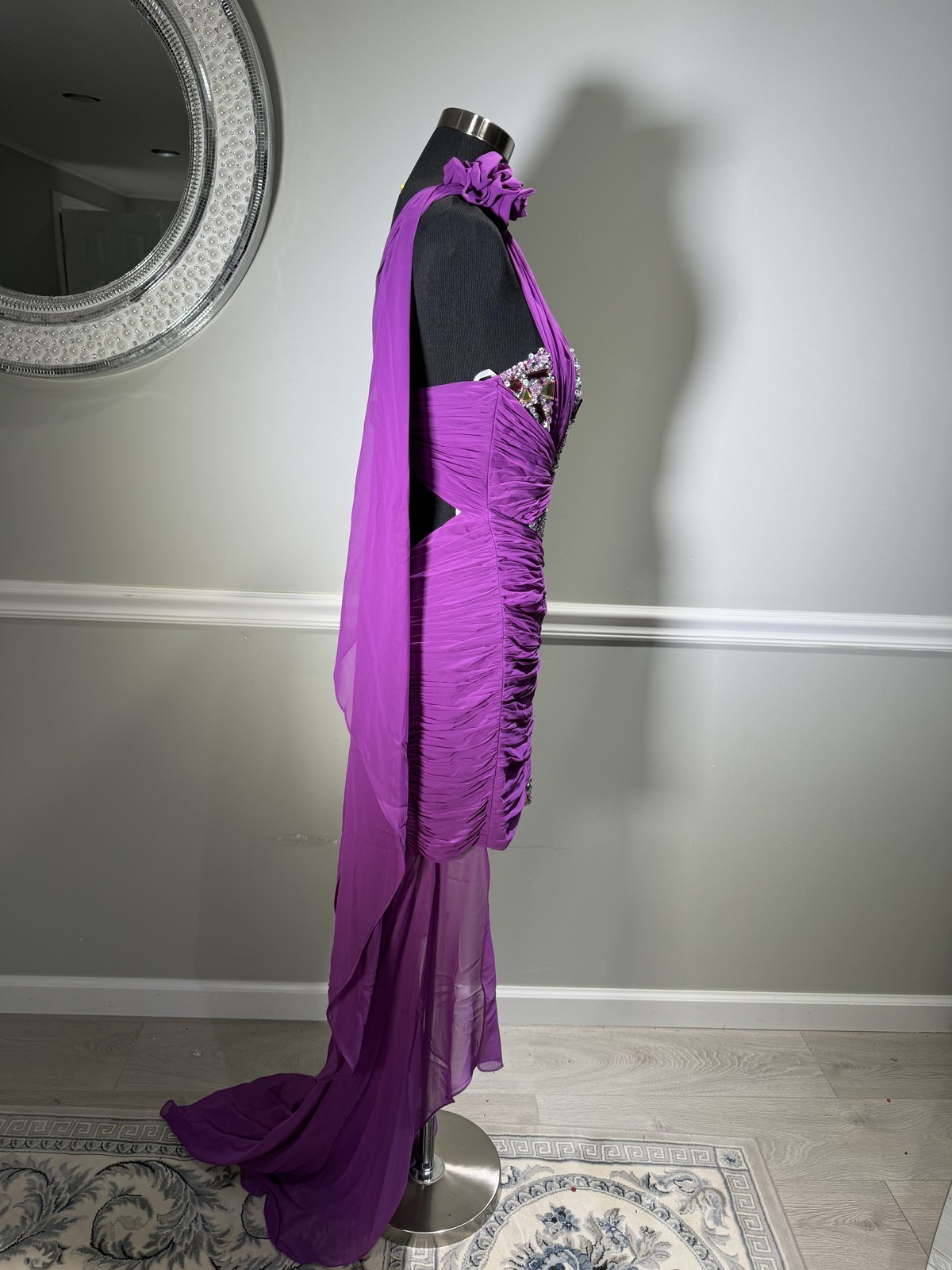 Colors Dress Purple Crystal Beaded Ruched Formal Prom Gown Size 10
