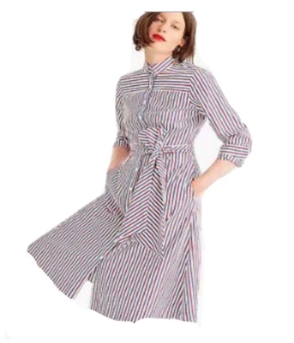NEW J.Crew Tie-Waist Shirtdress Long Sleeve Belted 100% Cotton Dress Size 0
