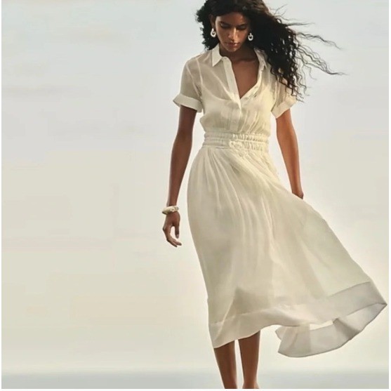 J.Crew White Viscose Sheer Midi Elena Shirt Dress Button Front Size 6 BY930 NWT
