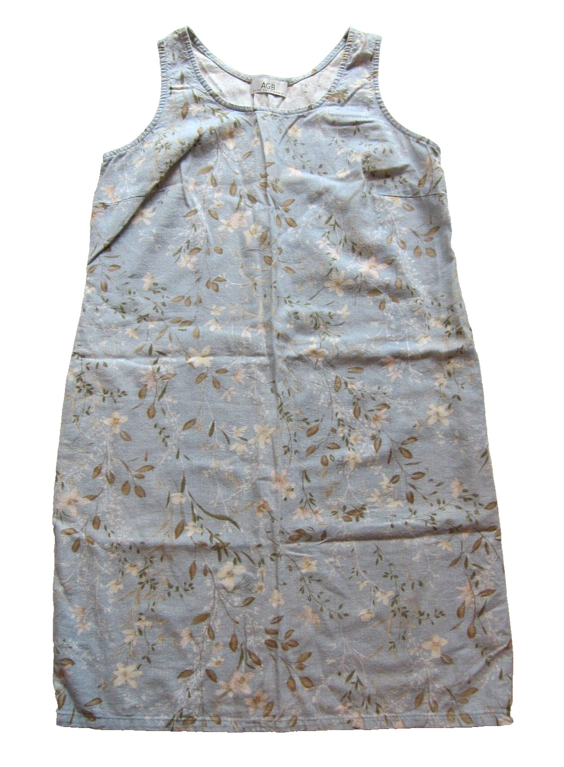Vintage AGB Byer California Cotton Blue Brown White Floral Tunic Tank Dress Med
