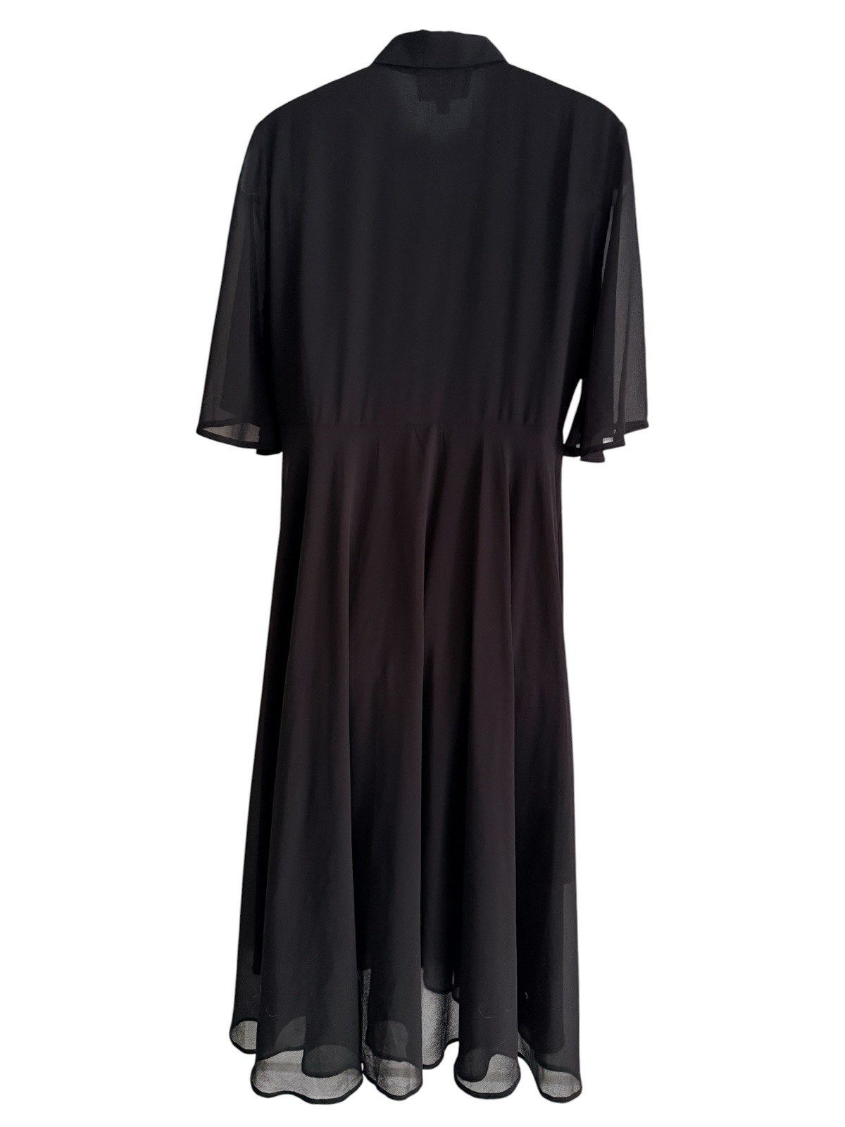 Tuckernuck Pomander Place Black Chiffon Midi Dress L Collared Button Flutter