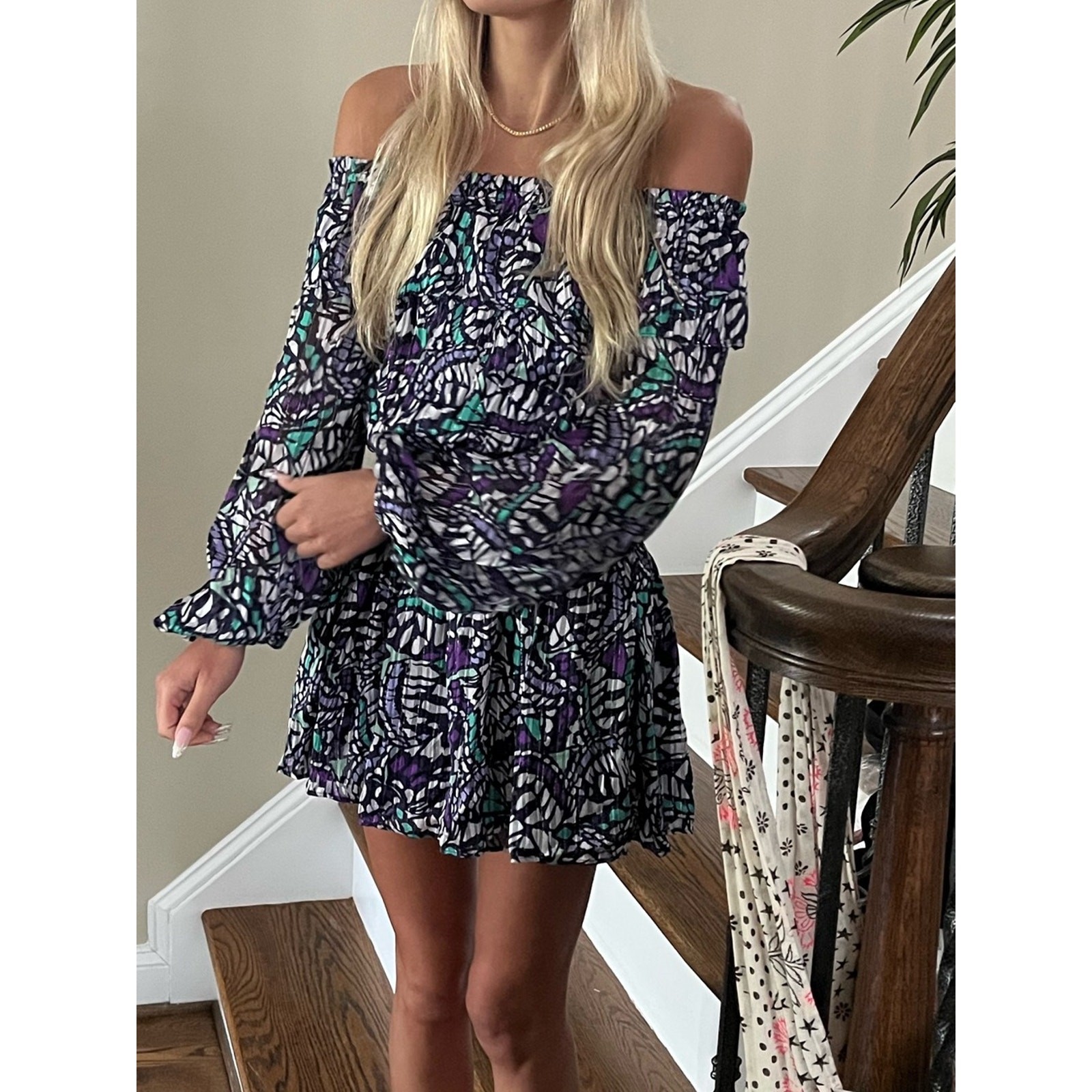 NWT Ramy Brook Of-Shoulder Smocked Waist Floral Print Mini Dress