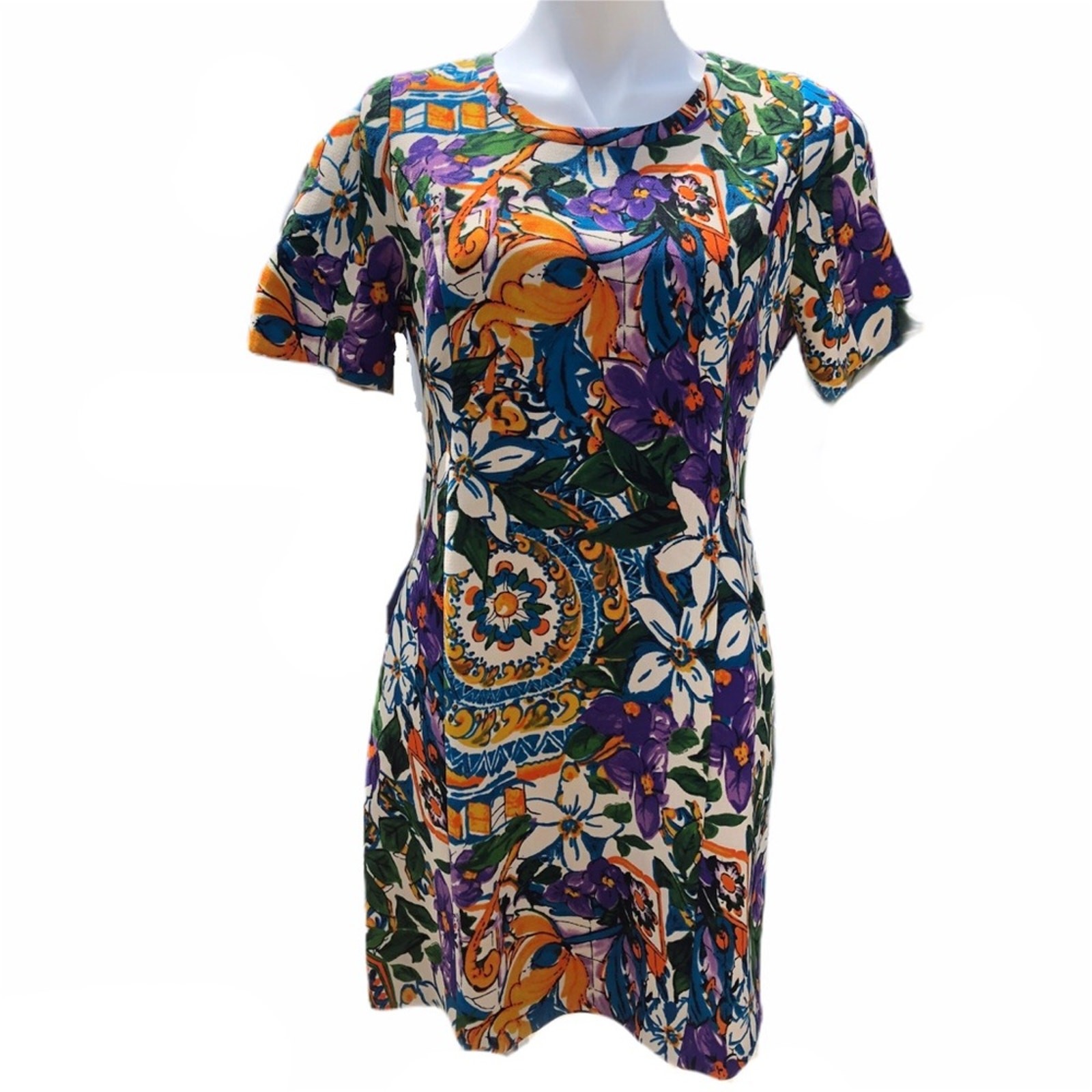 I. Madeline multi color floral lined sheath dress medium
