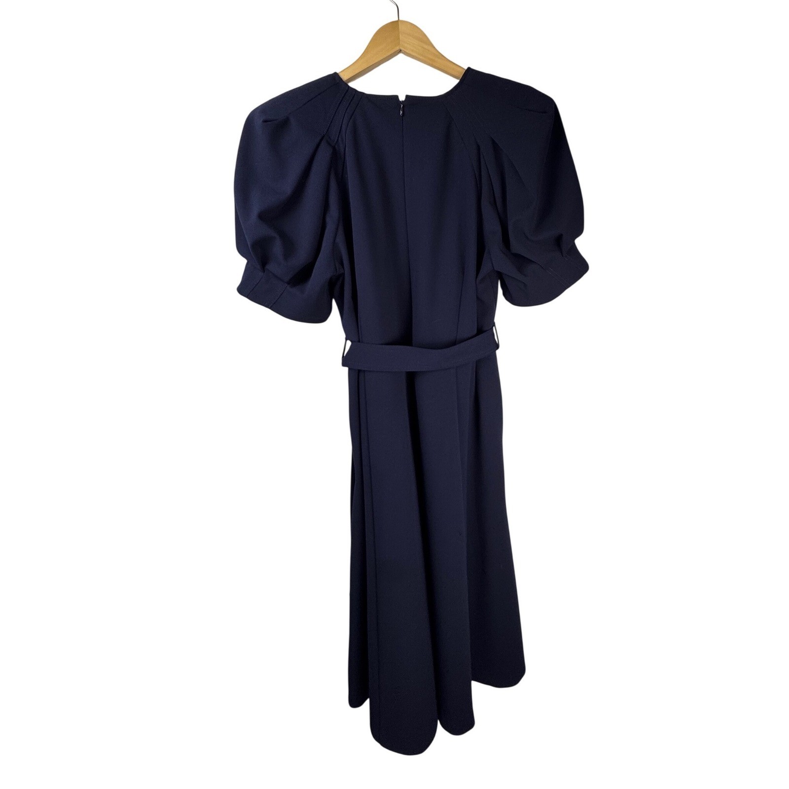 Calvin Klein Navy Puff Sleeve Belt Tie Waist Midi Dress Size 14W Altered Hem
