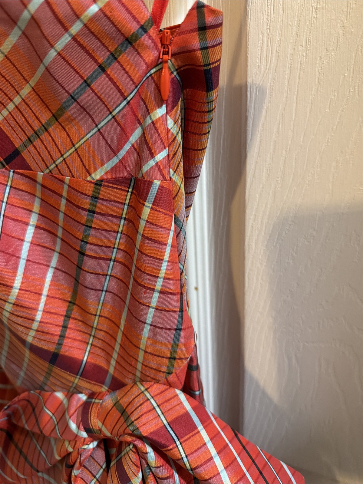 NWT J. Crew Rust Plaid One Shoulder Silk Blend Bow Detail Dress Sz 10 Easter