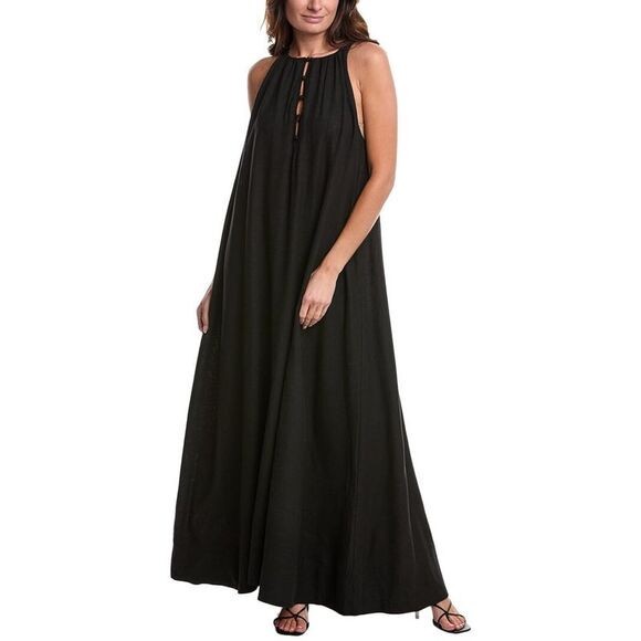 WeWoreWhat Aline Linen Flowy Maxi Dress S Black