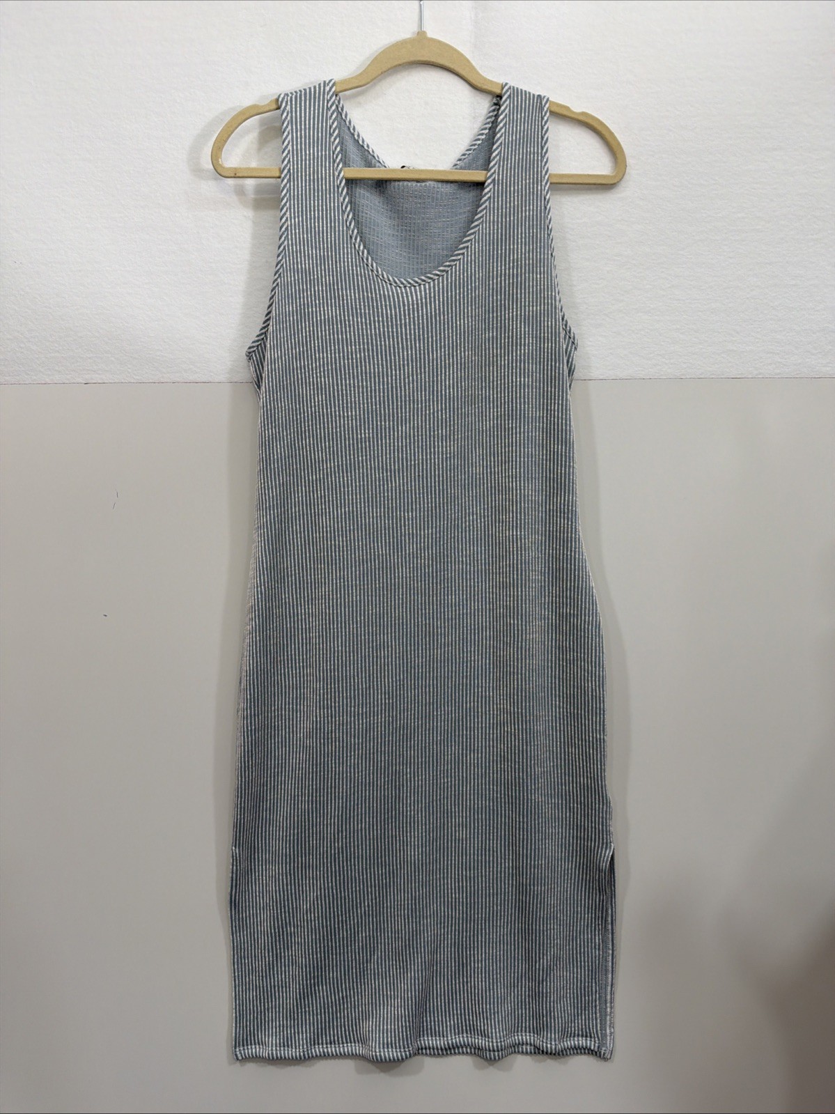 Sleeveless Tank Dress – Green Envelope Blue white stripe sz Large Summer USA