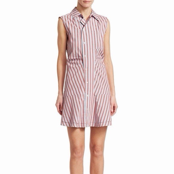 Derek Lam 10 Crosby Striped Poplin Shirt Dress Red White Striped Sleeveless – 20