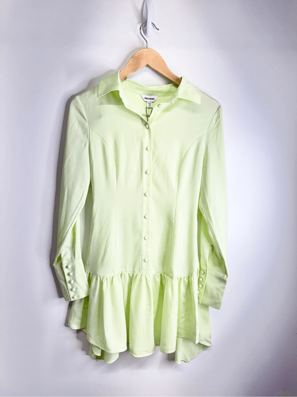 GRLFRND Mini Dress Extra Small Button Down Long Sleeve Lime Green