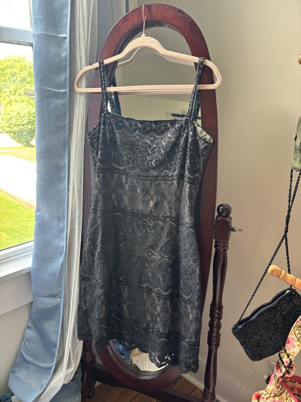 Vintage Black Lace Mesh Beaded Sequin Dress