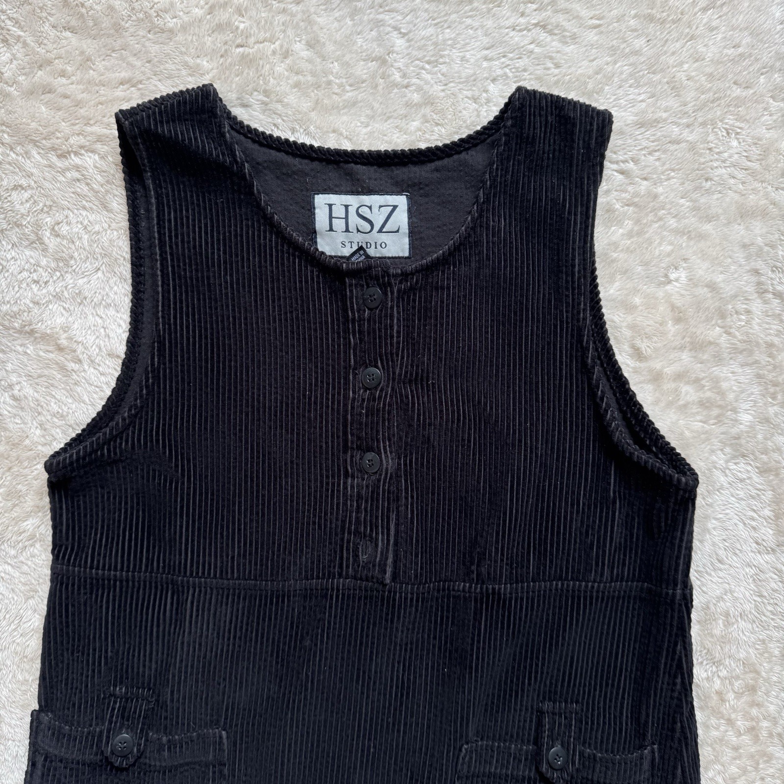 HSZ Studio Vintage Black Corduroy Midi Sleeveless Casual Lagenlook Dress Small