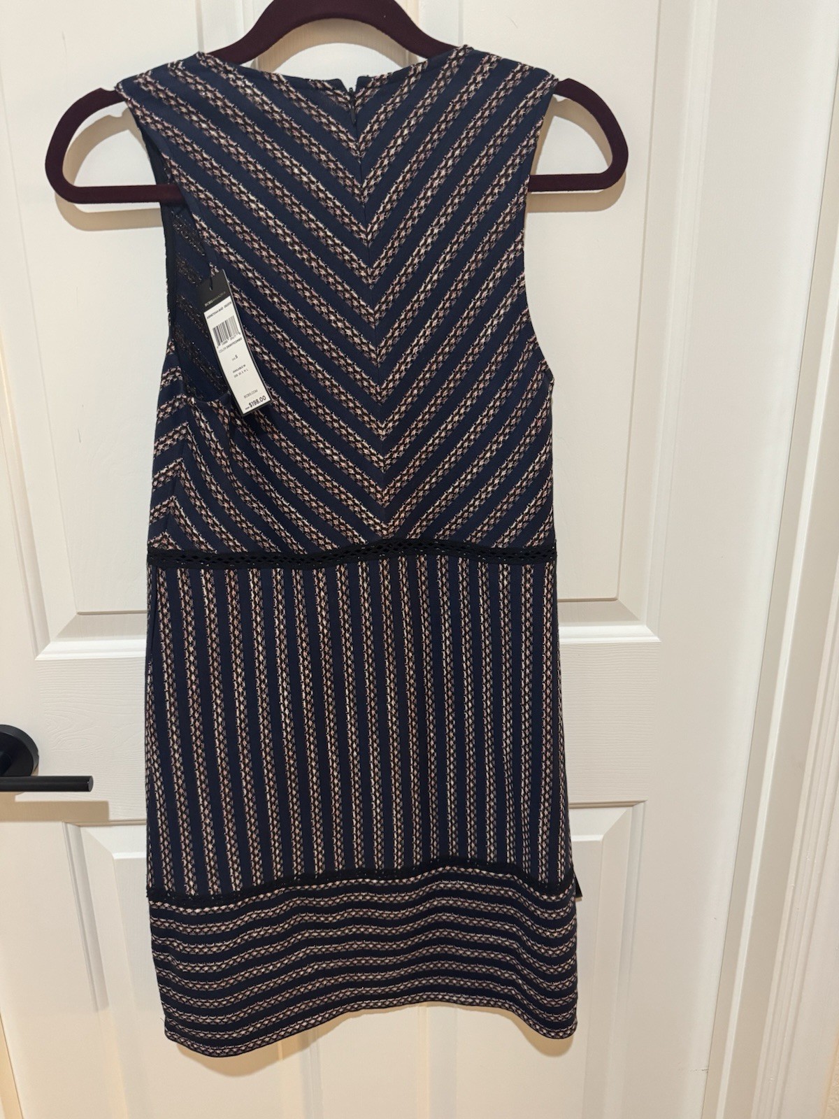 BCBGMAXAZRIA Sheath Dress S Navy Pink White Striped Knit Sleeveless Zip Knee