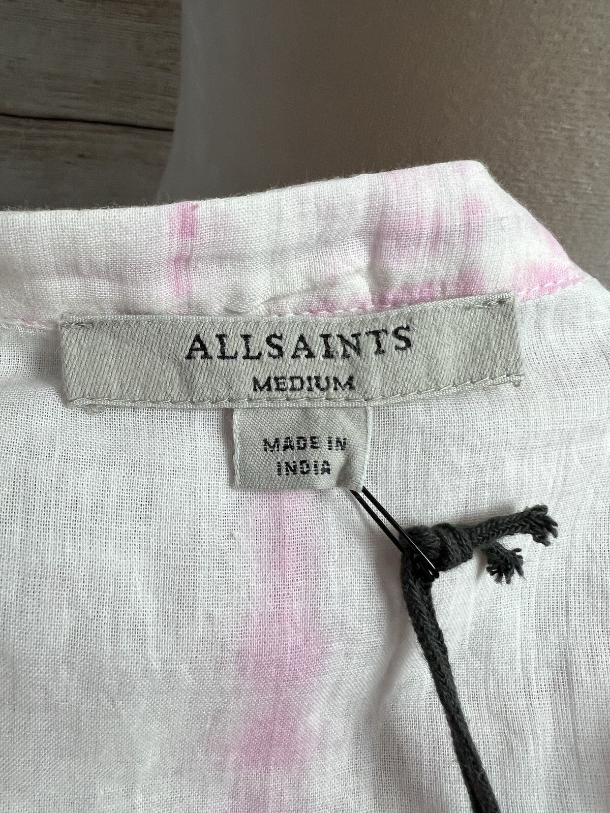 nwt All Saints ISME Cotton Tie-Dye Dress Sz M Pink Cover-Up Drawstring Waist