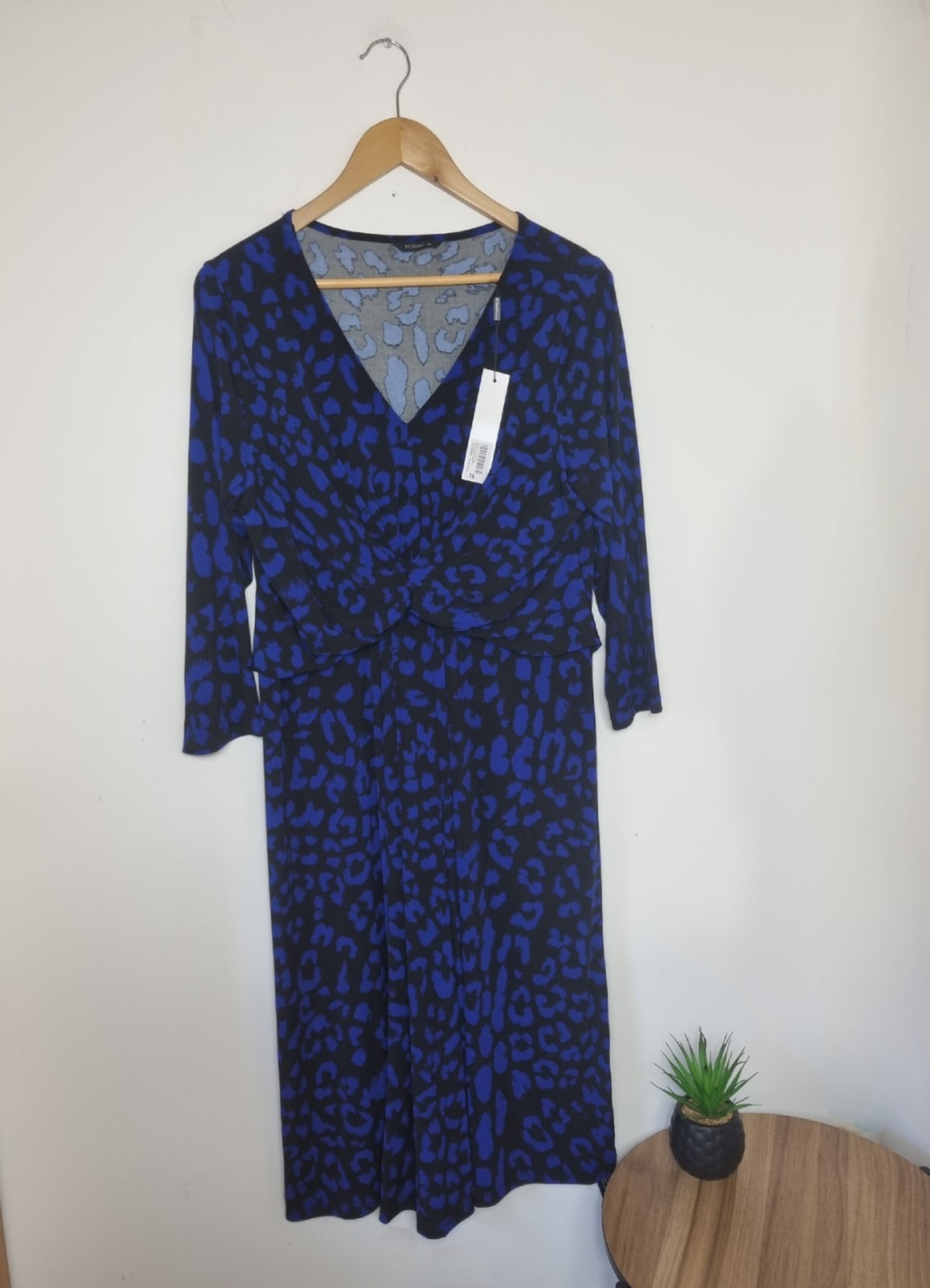 ROMAN Size 16 Blue Black Leopard Print Dress BNWT NEW Below Knee Length Sleeved