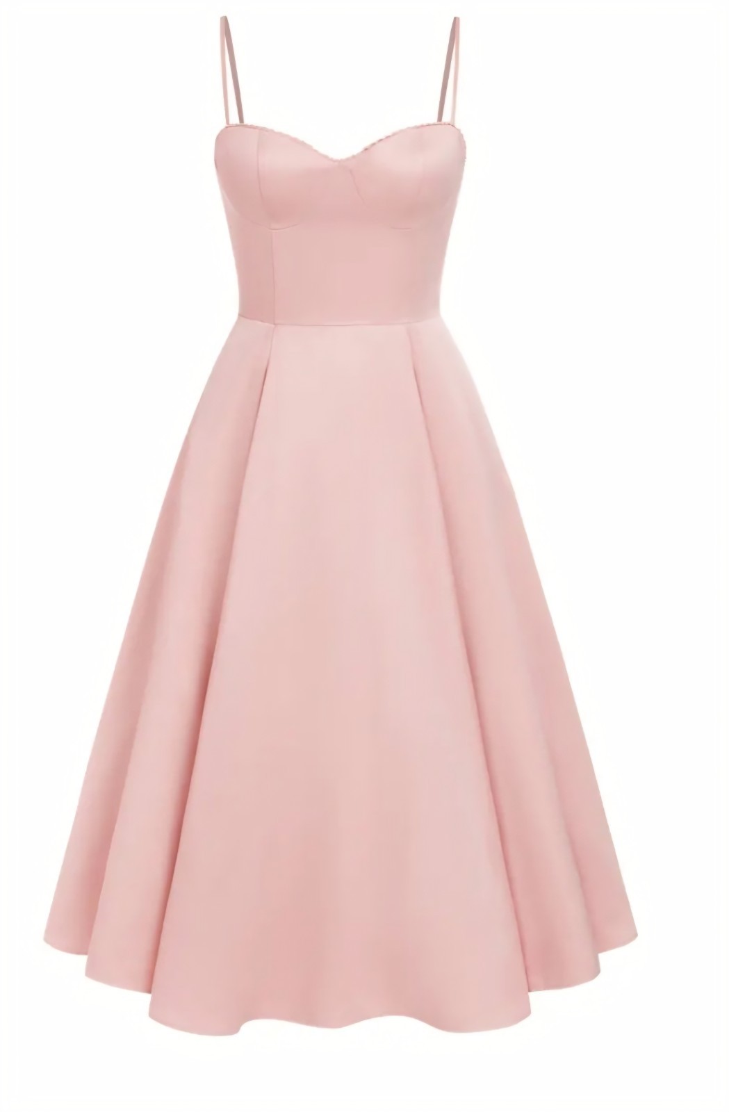 Pink Satin Sweetheart Neck Spaghetti Strap A-Line Midi Dress Womens Size M Zip