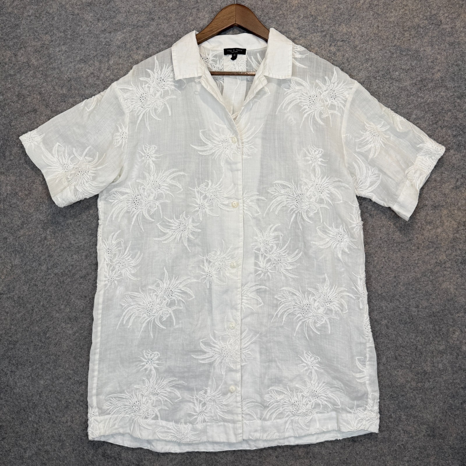 Rag & Bone Reed Floral Embroidered Shirt Dress Womens Medium Semi Sheer White